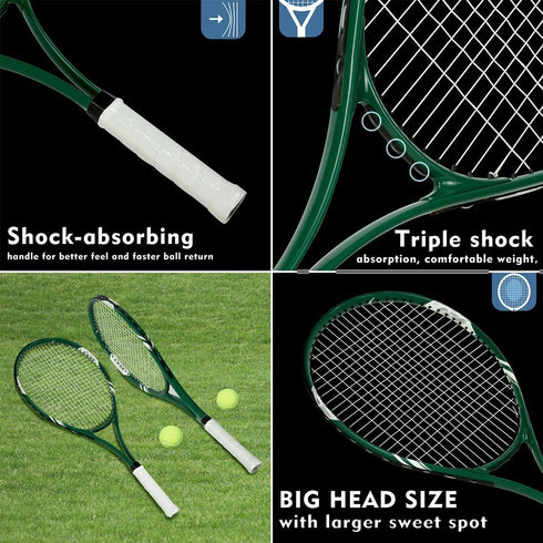 Tennis Rackets Set for 2 Players Recreational, Pre-Strung 27 Inch Light Adult Racquet Set with Tennis Balls