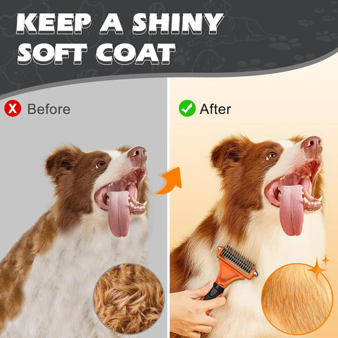 UGNEL 3PCS Pet Grooming Rake & Metal Comb & Flea Comb for Cats and Dogs, Double-Sided Dematting Tool, Extra-Wide