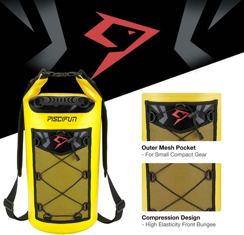 Piscifun Dry Bag, Waterproof Floating Backpack 5L/10L/20L/30L/40L with Waterproof Phone Case for Fishing, Kayaking,