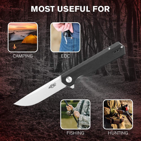 GANZO Firebird FH11 Pocket Folding Knife, D2 Steel Flip Blade with Carbon Fiber Handle for Hunting Camping