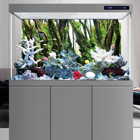 AWERT 36x24 inches Tree Branches Aquarium Background - Green Algae River Bed & Lake Fish Tank