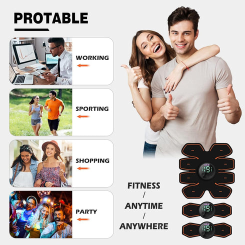 Grexemin ABS Stimulator Workout Equipment, Ab Machine USB Rechargeable Gear for Abdomen/Arm/Leg, Strength Training