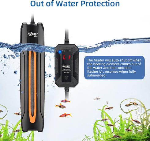 hygger 300W Aquarium Heater - Quartz Fish Tank Heater with LED Digital Display Thermostat for 40-80 Gallon Tanks
