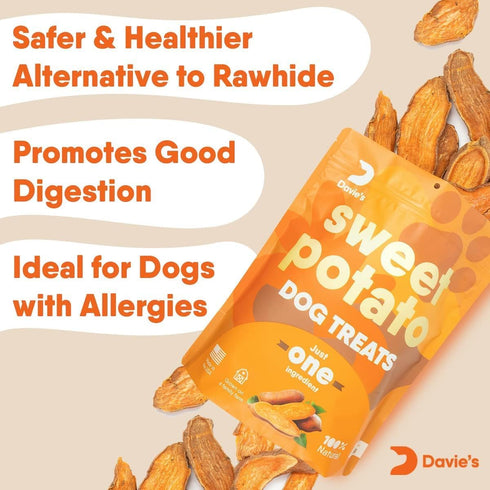 Davie's Sweet Potato Dog Treats, Made in The USA, High in Fiber, Grain Free, Vegan, 2 Pound Bag
