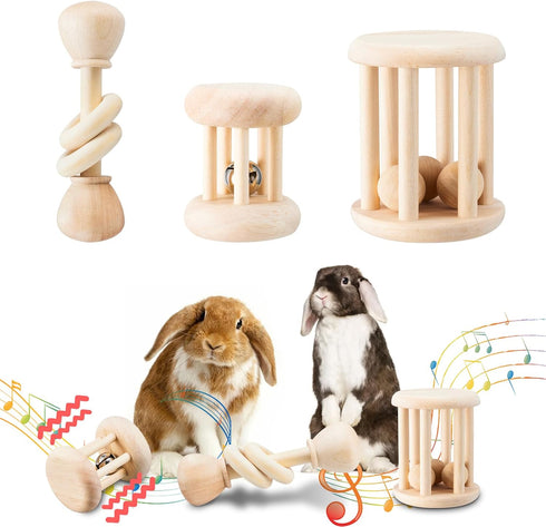 AOWPFVV 3 Pcs Wooden Bunny Toys - Safe Rabbit & Guinea Pigs Teeth