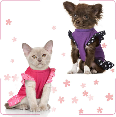 2 Pieces Dog Dresses for Small Dogs, Cute Girl Dress and Puppy Shirt Skirt, Summer Clothes Apparel for Dogs and Cats