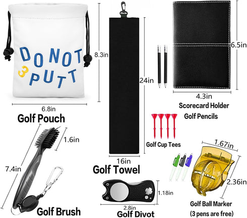 Golf Valuables Pouch, Leather Tee Pouch with Drawstring Closure, Portable Ball Pouch for Men Women