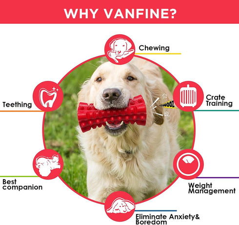 VANFINE Indestructible Squeaky Dog Toy, Tough Rubber Chew Toy for Large Dogs, Durable for Interactive Play