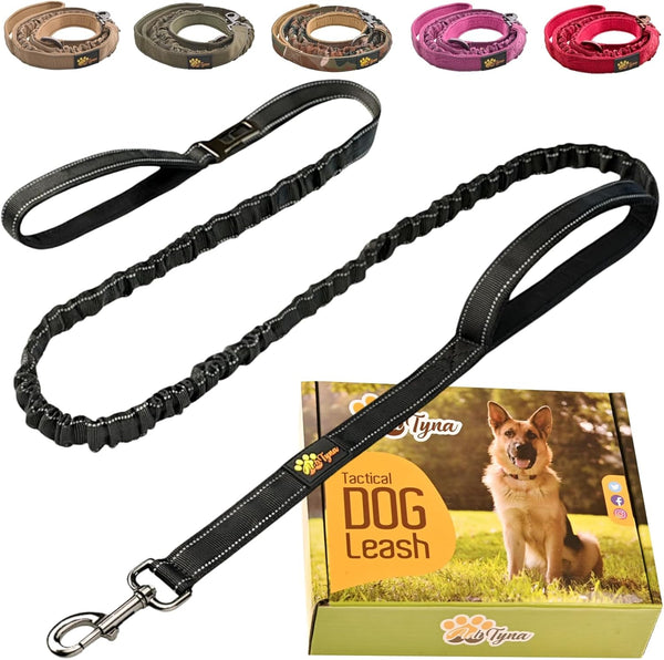 Heavy Duty Bungee Dog Leash, 6 ft - 7.5 ft for Large, Medium Dogs, No Pull, Reflective Tactical Leash with Double Handle