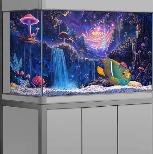 Galaxy Space Planet Aquarium Background: Waterfall Landscape Tapestry with Fantasy Mountain Wave Wall Tapestry for Fish