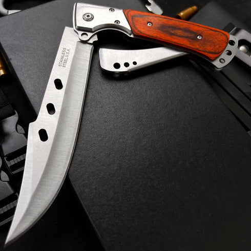 MADSABRE Tactical Folding Knife with Sheath, 12.7-in Long Blade, Rosewood Handle, Outdoor Pocket EDC Hunting Tool