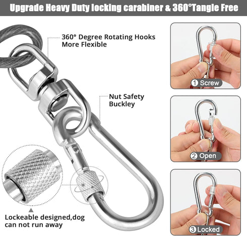 jenico Dog Tie Out Cable - 150 FT Dog Runner Cable with Swivel Hook, Outdoor Dog Leash Run Tether for Small to Medium