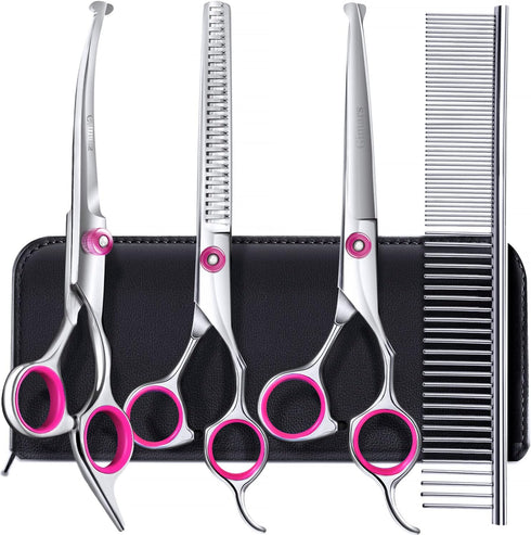 Gimars Dog Grooming Scissors Kit, Professional 4CR with Safety Round Tip, 5 in 1 Heavy Duty Shears