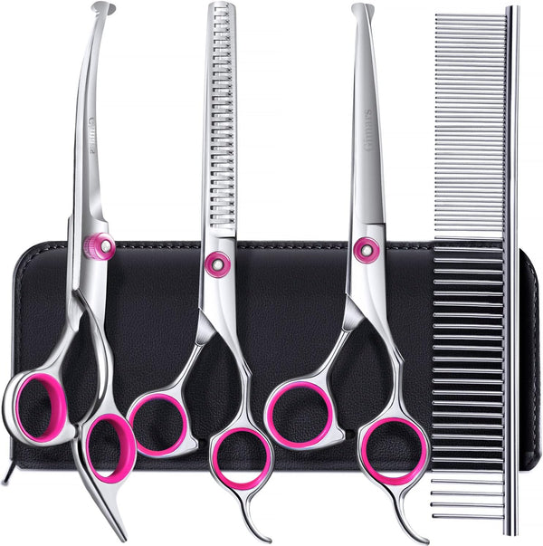 Gimars Dog Grooming Scissors Kit, Professional 4CR with Safety Round Tip, 5 in 1 Heavy Duty Shears