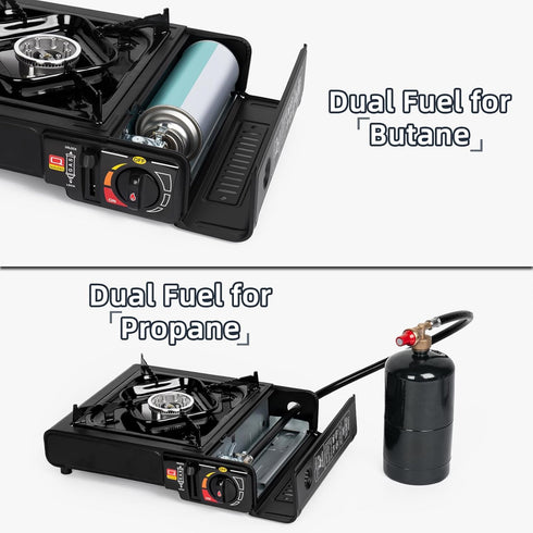 SHINESTAR Dual Fuel Stove, Portable Camping Stove with Butane & Propane Compatibility, Includes Propane Adapter Hose