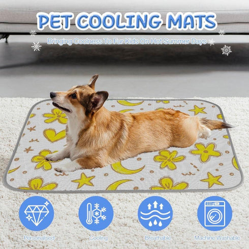 imiBBWQu Summer Summer 27" 22" Cooling Pad Yellow Floral Moon Cooling Mat for Rabbits Washable Pet Pad Dog Mat Bed