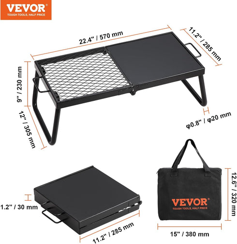 VEVOR Folding Campfire Grill, Heavy Duty Steel Mesh Grate, 22.4" Portable Grilling Rack for Outdoor Open Flame Cooking