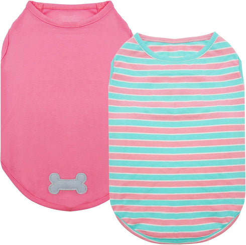 KYEESE Striped Dog Shirts 2-Pack, Soft Cotton Tank Top Clothes for Small Dogs, Lightweight Sleeveless, X-Large,