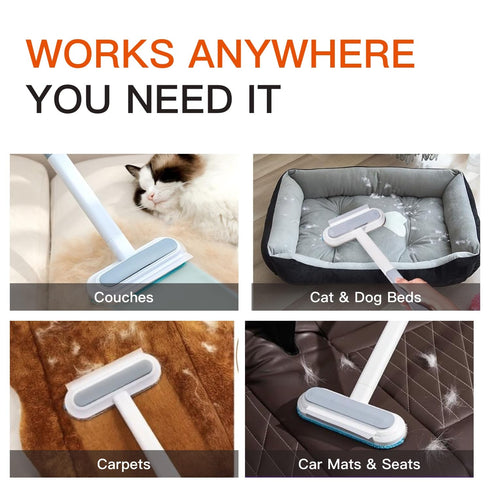 Cat Hair Remover - 4 in 1 Long Handle Fur Cleaner for Furniture, Couch, Carpet, Clothes & Bedding - Reusable Lint Tool