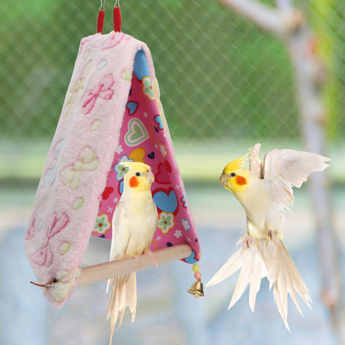 Bird Plush Perch Tent, Winter Warm Triangle Hammock Nest Bed for Parrot, Budgie, Parakeet, Cockatiel, Lovebird (M)