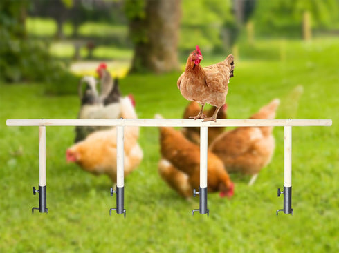 Neeenn Large Chicken Perch Toy for Coop, Wooden Chick Perch Stand with Metal Ground Plug, Chicken Coop Backyard Poultry