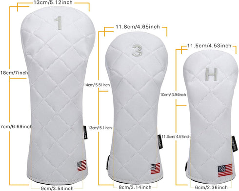 Golf Head Covers for Driver Fairway #3#5 Hybrid, USA Flag for Club Men Women, (Black or White)