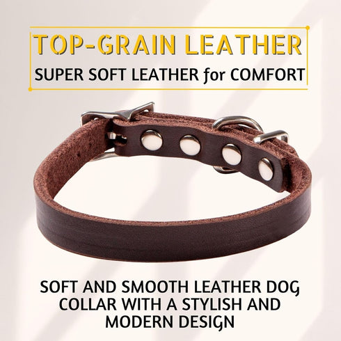 ADITYNA Classic Style Leather Dog Collar for Small Dogs, Soft and Strong, Heavy Duty Top-Grain Leather (S, Neck: 12-16