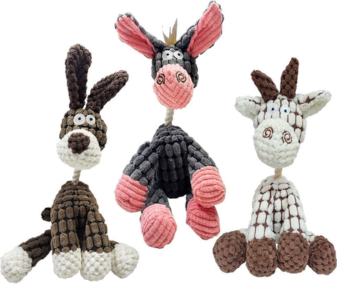 Squeaky Dog Toys for Puppy - 3 Pack Stuffed Animal Plush Toys with Squeakers for Small Medium Large Dogs
