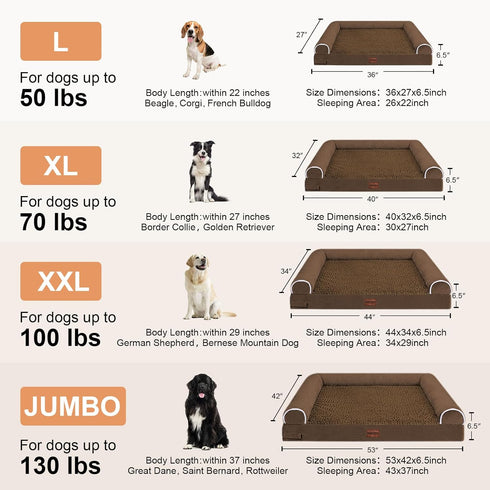Large Orthopedic Dog Bed: Washable Bolster XL Bed for Medium Large Dogs, Waterproof Couch Sofa with Removable Cover -