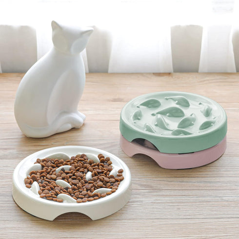 Slow Feeder Bowl for Cats and Small Dogs, Cilkus Fish Pool Design Puzzle Feeder Bowl for Healthy Eating (White)