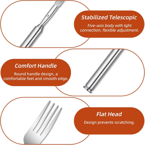 Quilax 2 Set, 25.3 Pcs Extendable Fork Stainless Steel Telescoping Fork, Extends to In Long Expandable Forks Camping