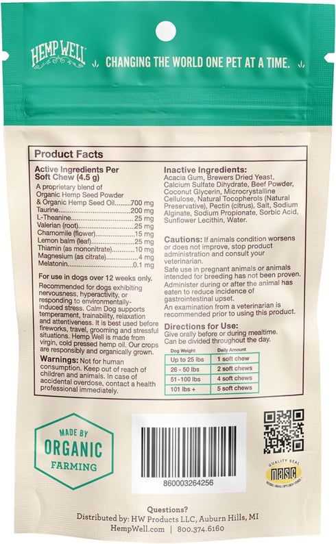 8 Hemp Well Calm Dog Soft Chews: Organic Hemp Infused with Melatonin - Calming Chews for Separation, Thunderstorms