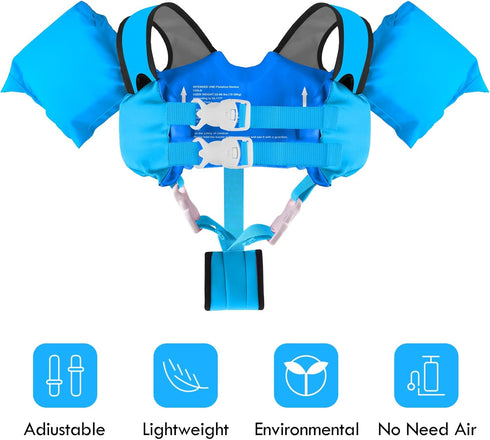 Kids Swim Vest Life Jacket for Boys and Girls - Toddler Floaties with Shoulder Harness Arm Wings for Ages 2-7