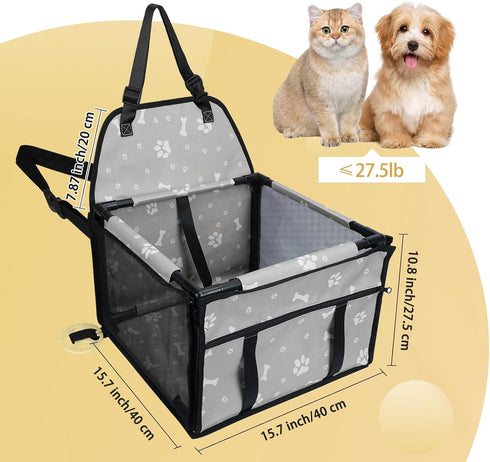 PetsHome Dog Car Seat Upgrade, Foldable Booster Seat with 12 PVC Tubes, Waterproof Travel Seat for Small to Medium Dogs