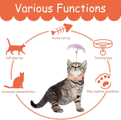Sumind 6 Pcs Cat Collar Toy with Feather - Interactive Cat Stick Wand Toys with Bell for Indoor Kittens