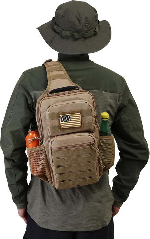 Pack Backpack Rover Sling Tactical Shoulder Sling Bag with Bottle Holder Crossbody Chest Bag, Coyote