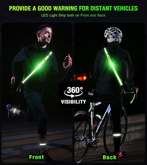 LED Reflective Running Gear, High Visibility Belt Sash with Armband for Night Walking, Adjustable Light Up Safety Gear