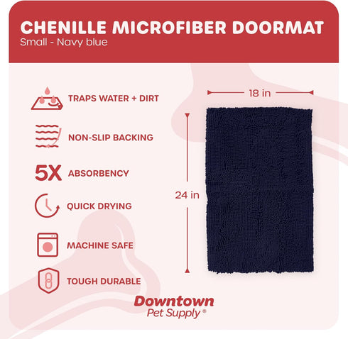 My Doggy Place Microfiber Dog Mat for Muddy Paws, 18" x 24" Navy Blue - Absorbent and Quick-Drying Dog Paw Cleaning Mat, Washer and Dryer Safe - Non-Slip Rubber Backed Dog Floor Mat, Small
