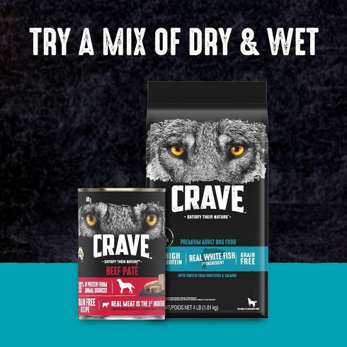 CRAVE High Protein Adult Dry Dog Food, Grain Free, White Fish & Salmon, 4 lb. Bag