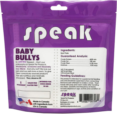 Treats Dog Baby Bullys, Natural Gluten and Grain Free Low Calorie 5 Inch Beef Chews for Small Breeds, Perfect
