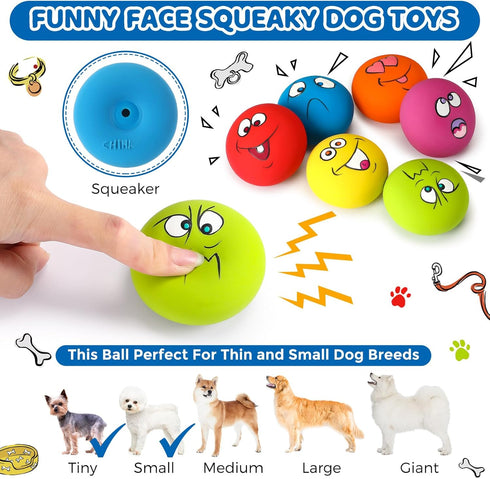 Jenaai 24 Pieces Funny Face Squeaky Dog Toys, Latex Soft Emoticon Balls for Small Medium Dogs