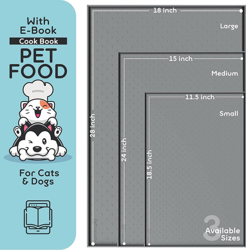 Dog Food Mat - Raised Edges Dog Mat for Food and Water Prevent Spill, Waterproof Cat Food Mat Protect Floors, Easy Clean Dog Bowl Mats for Food and Water, Silicone Pet Food Mat with E-Book