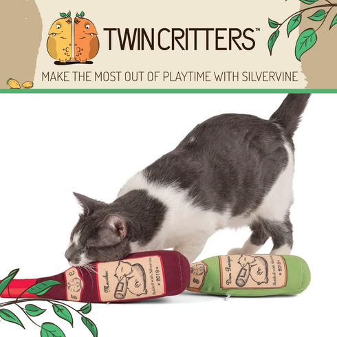 KittiLush 2-Pack Organic Silvervine Catnip Substitute Toys - 100% All-Natural Refillable Wine Bottle Kicker