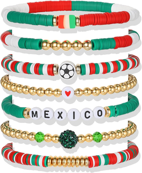 Poasrelax World Soccer Game-day Cup Bracelet Stack Set 7pcs Softball/Baseball/Basketball/Soccer/Volleyball/Tennis/Football Stretch Sports Fans