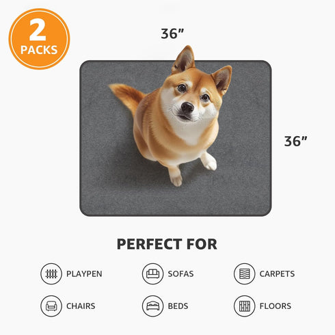 36x36 2Pack Washable Dog Pee Pads Reusable Puppy Pads, Absorb Dog Mats Non-Slip Puppy Training Pads for Whelping