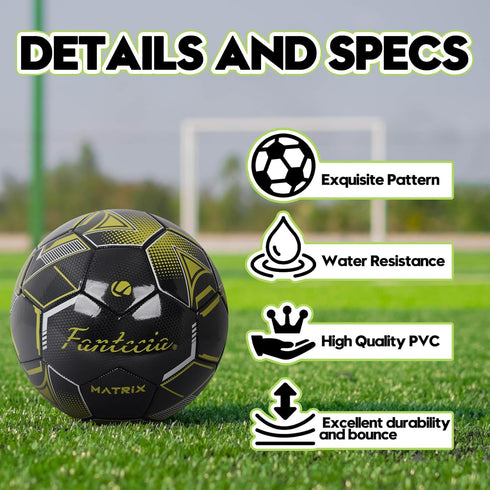 Soccer Ball Size 5 for Unisex Adult Youth, Indoor Outdoor Practice Match, Leather Soccer with Pump