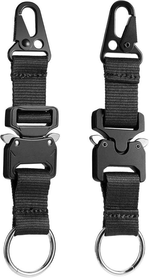 Tactical Keychain with Heavy Duty Quick Release Metal Buckle, EDC Gear Clips with HK Clip and Stainless Steel Ring