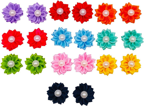 PET SHOW 10 Pairs Flower Small Dogs Hair Bows - 10 Colors with French Barrette Hair Clips