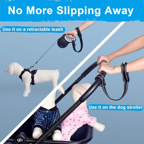 PetBonus 2 Pack Short Dog Leash, Adjustable Soft Padded Handle, Reflective Design & Safety Wrist Strap (Black)