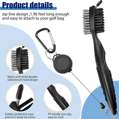 Skylety 3 Pieces Golf Club Groove Sharpener, Retractable Brush and 6-Head Re-Grooving Tool